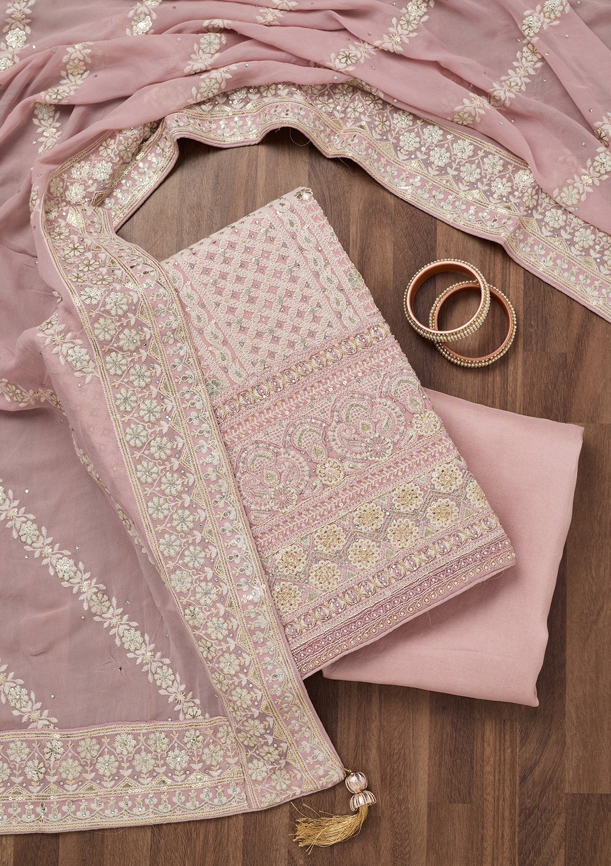 Lavender Threadwork Georgette Unstitched Salwar Suit