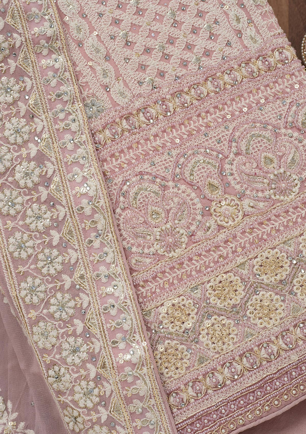 Lavender Threadwork Georgette Unstitched Salwar Suit