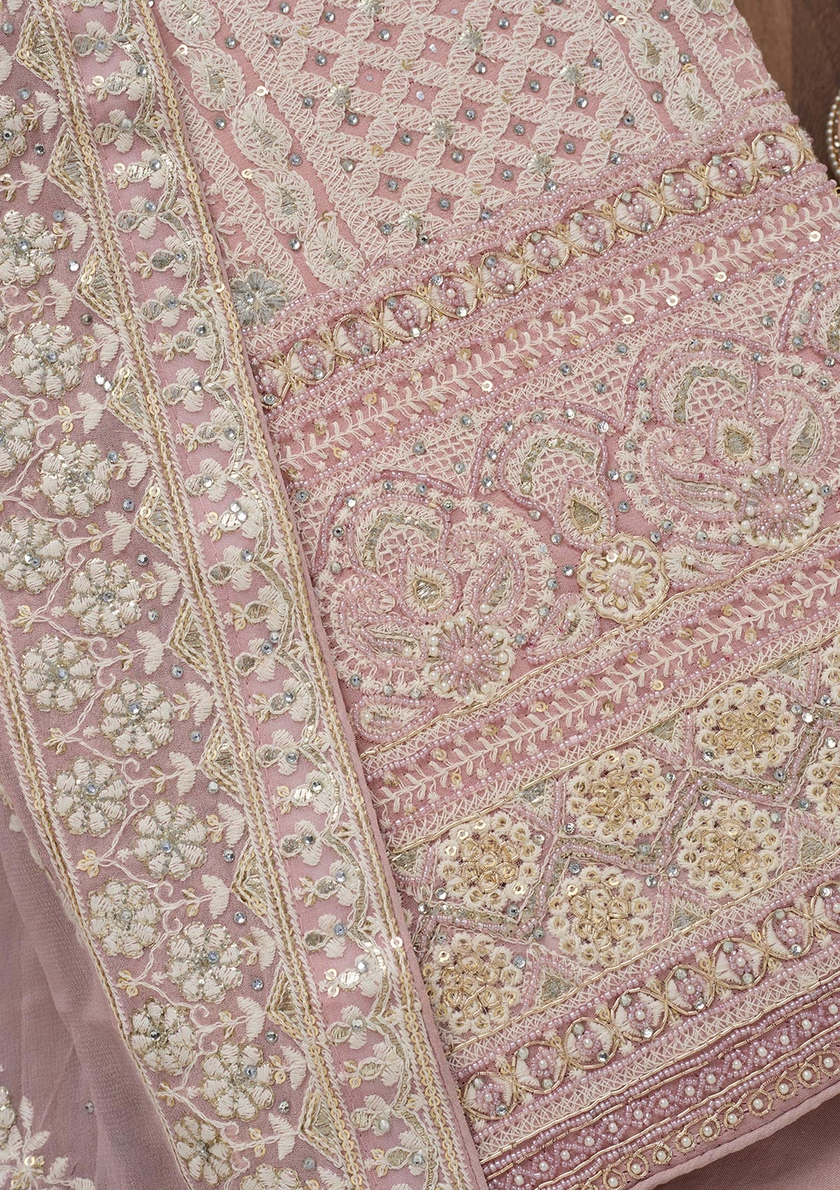 Lavender Threadwork Georgette Unstitched Salwar Suit