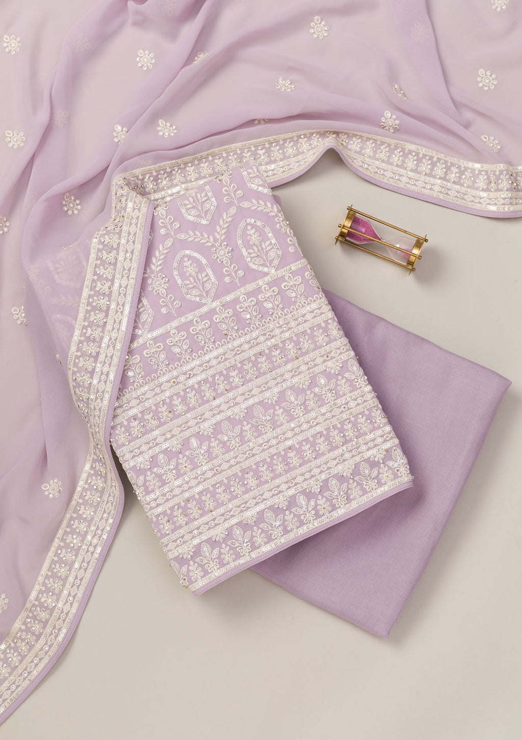 Lavender Threadwork Georgette Unstitched Salwar Suit