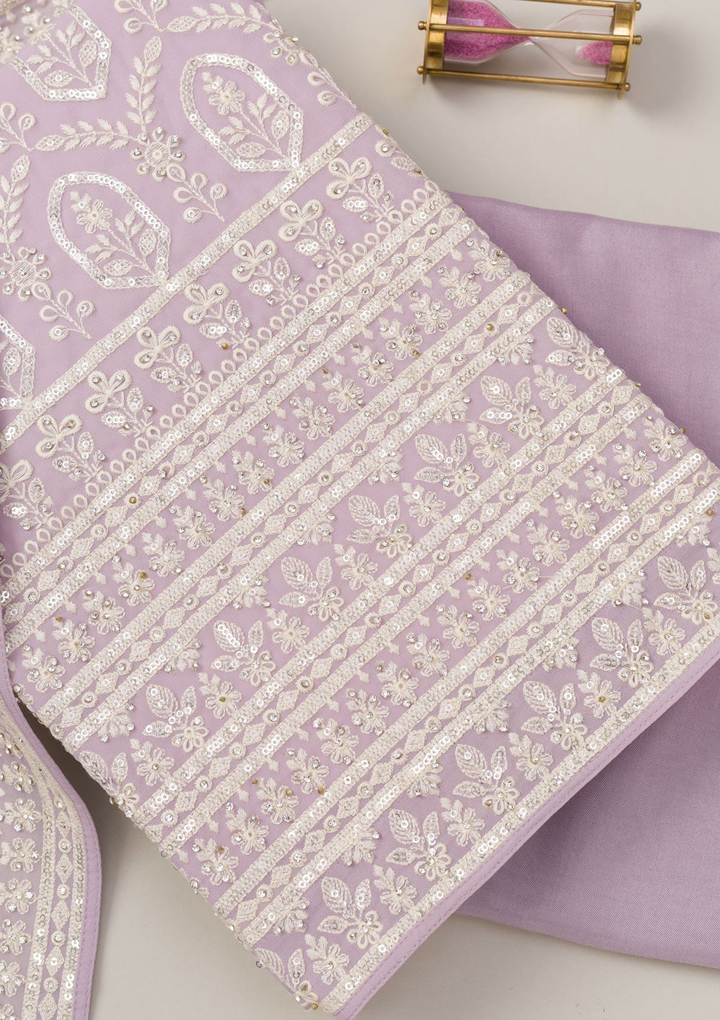 Lavender Threadwork Georgette Unstitched Salwar Suit