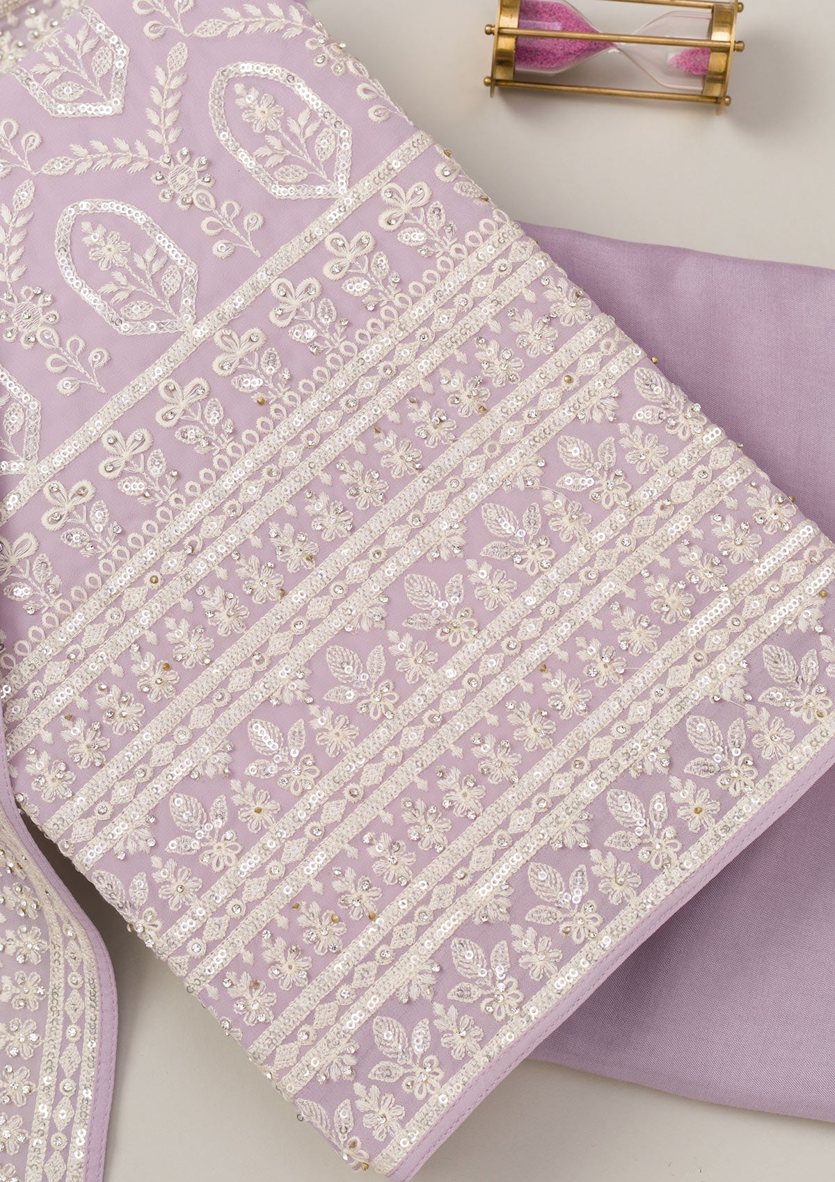 Lavender Threadwork Georgette Unstitched Salwar Suit