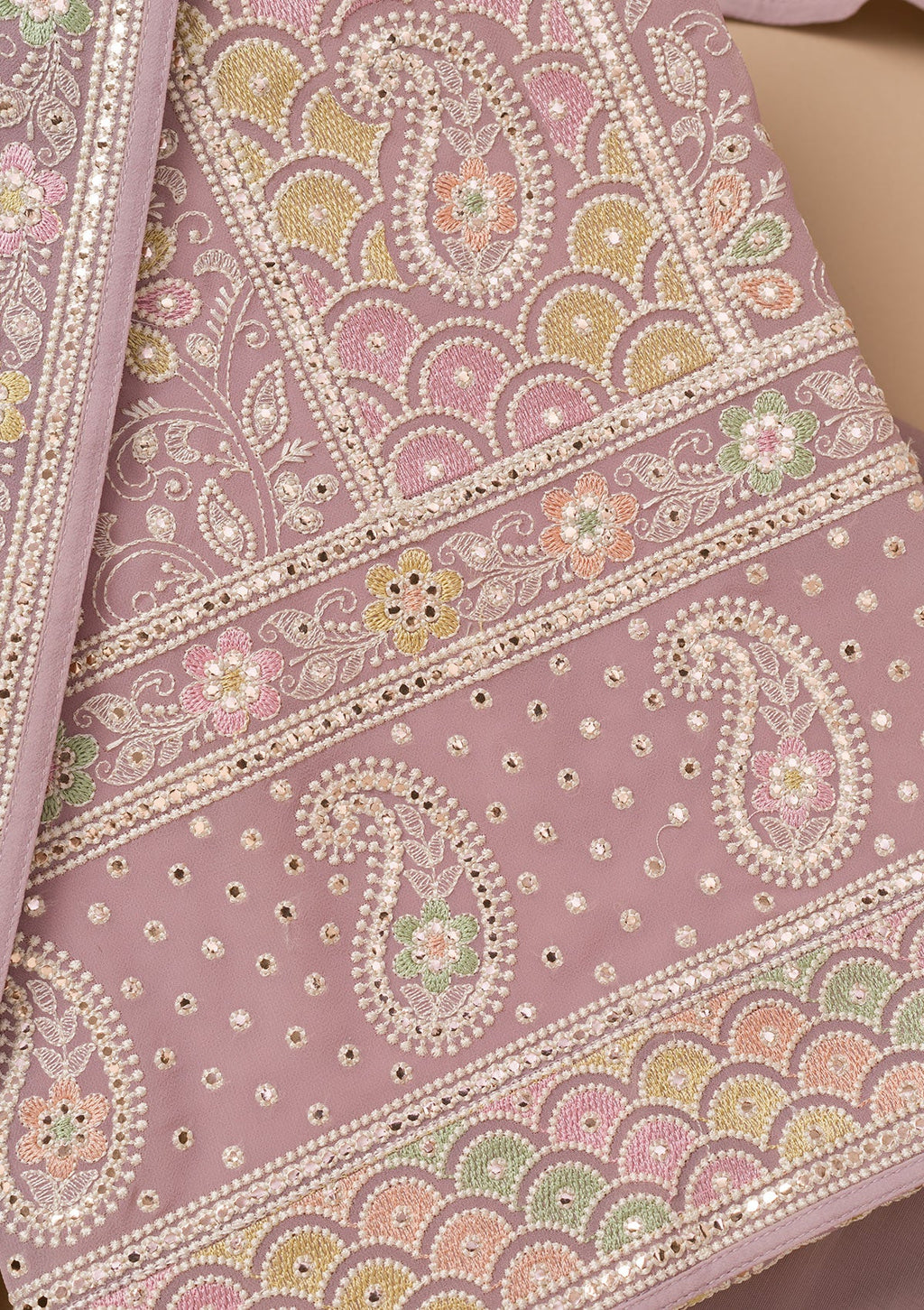 Lavender Threadwork Georgette Unstitched Salwar Suit