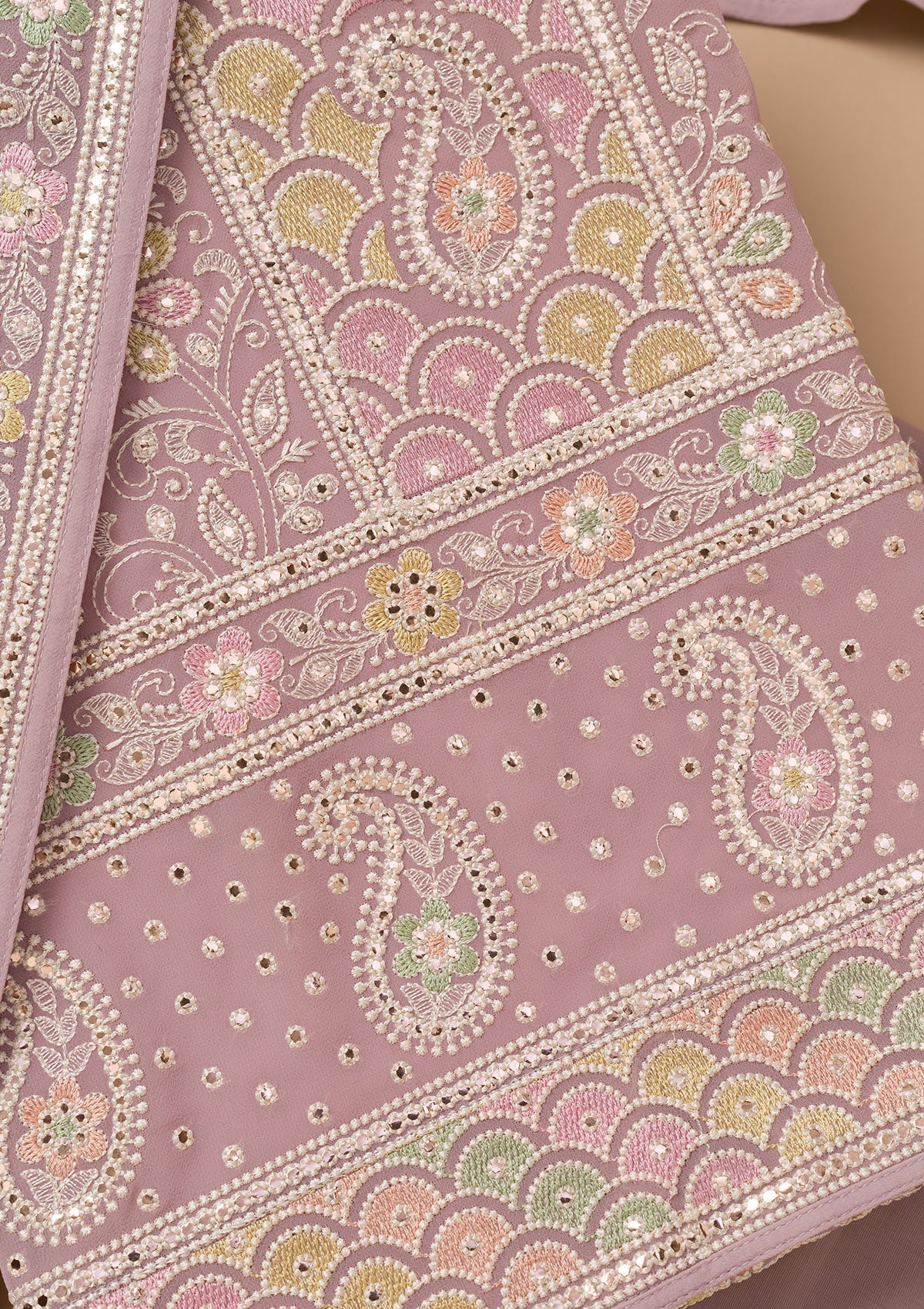 Lavender Threadwork Georgette Unstitched Salwar Suit