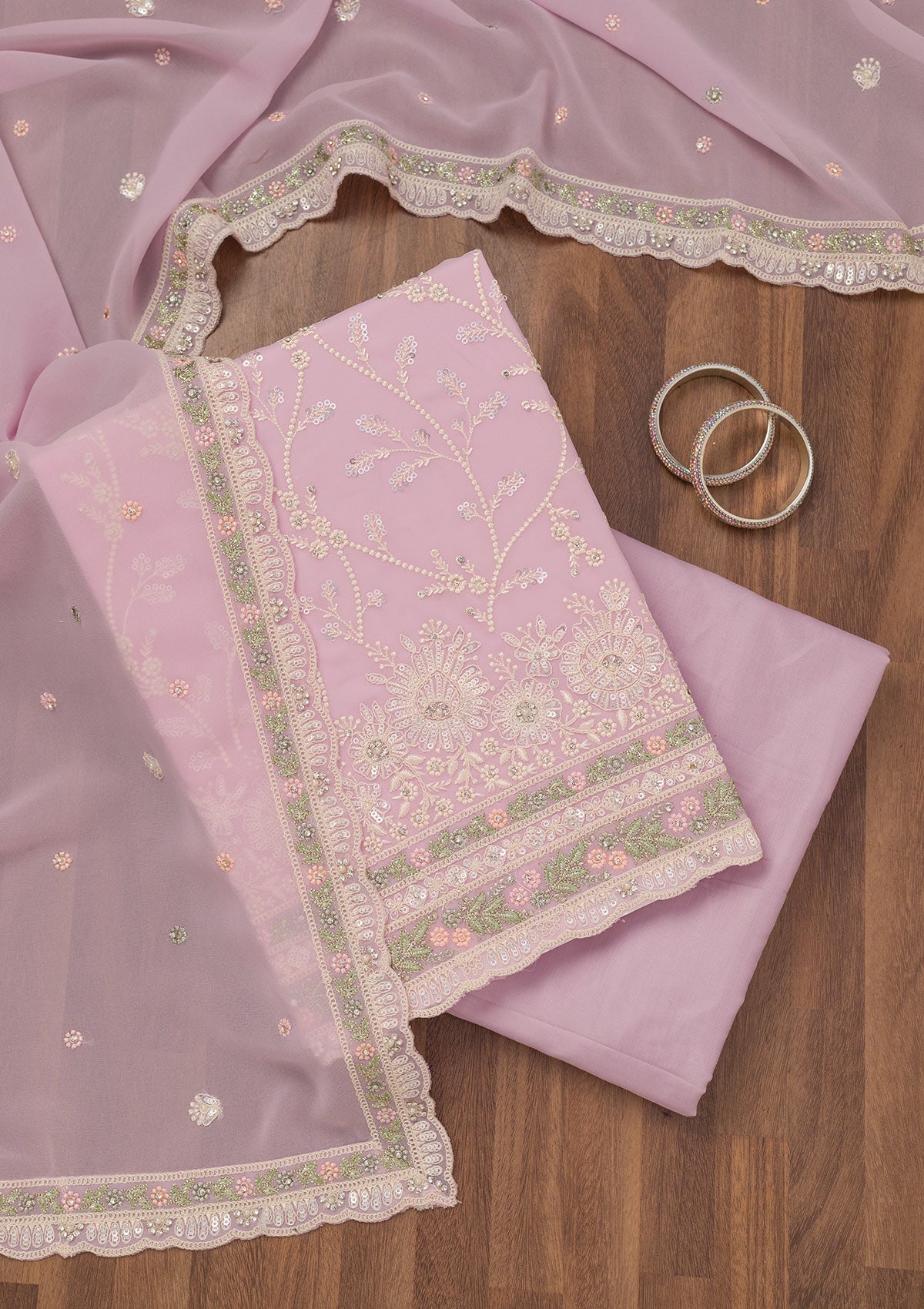 Pink Sequins Georgette Unstitched Salwar Suit