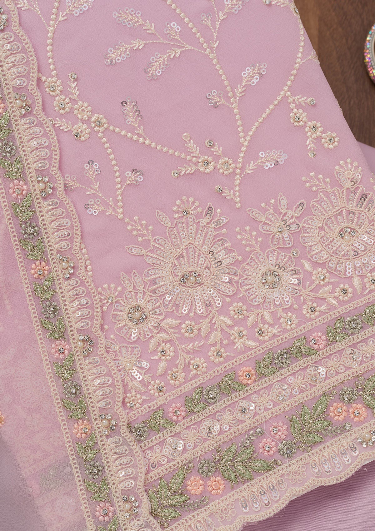 Pink Sequins Georgette Unstitched Salwar Suit