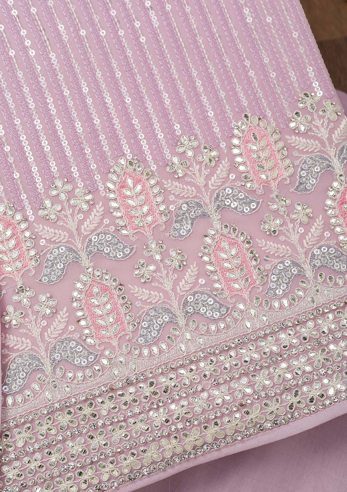 Lavender Threadwork Georgette Unstitched Salwar Suit