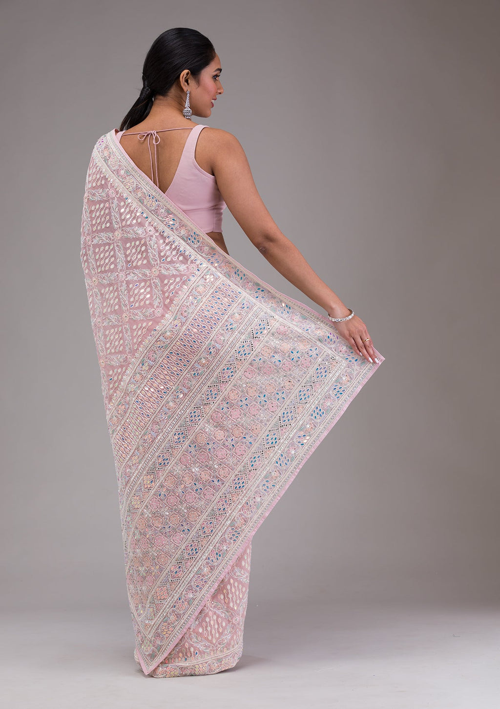 Lavender Threadwork Georgette Saree