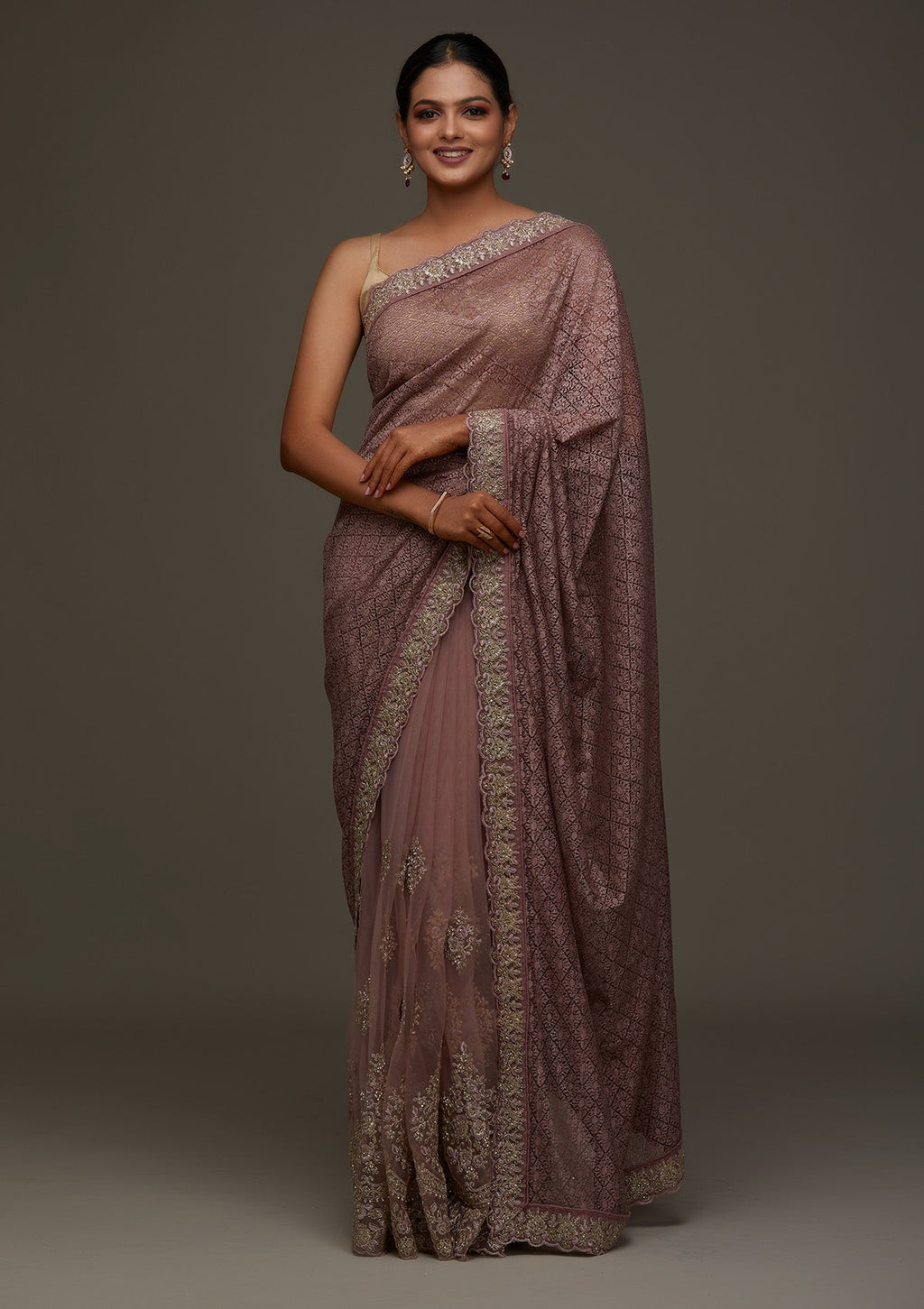 Lavender Threadwork Net Designer Saree