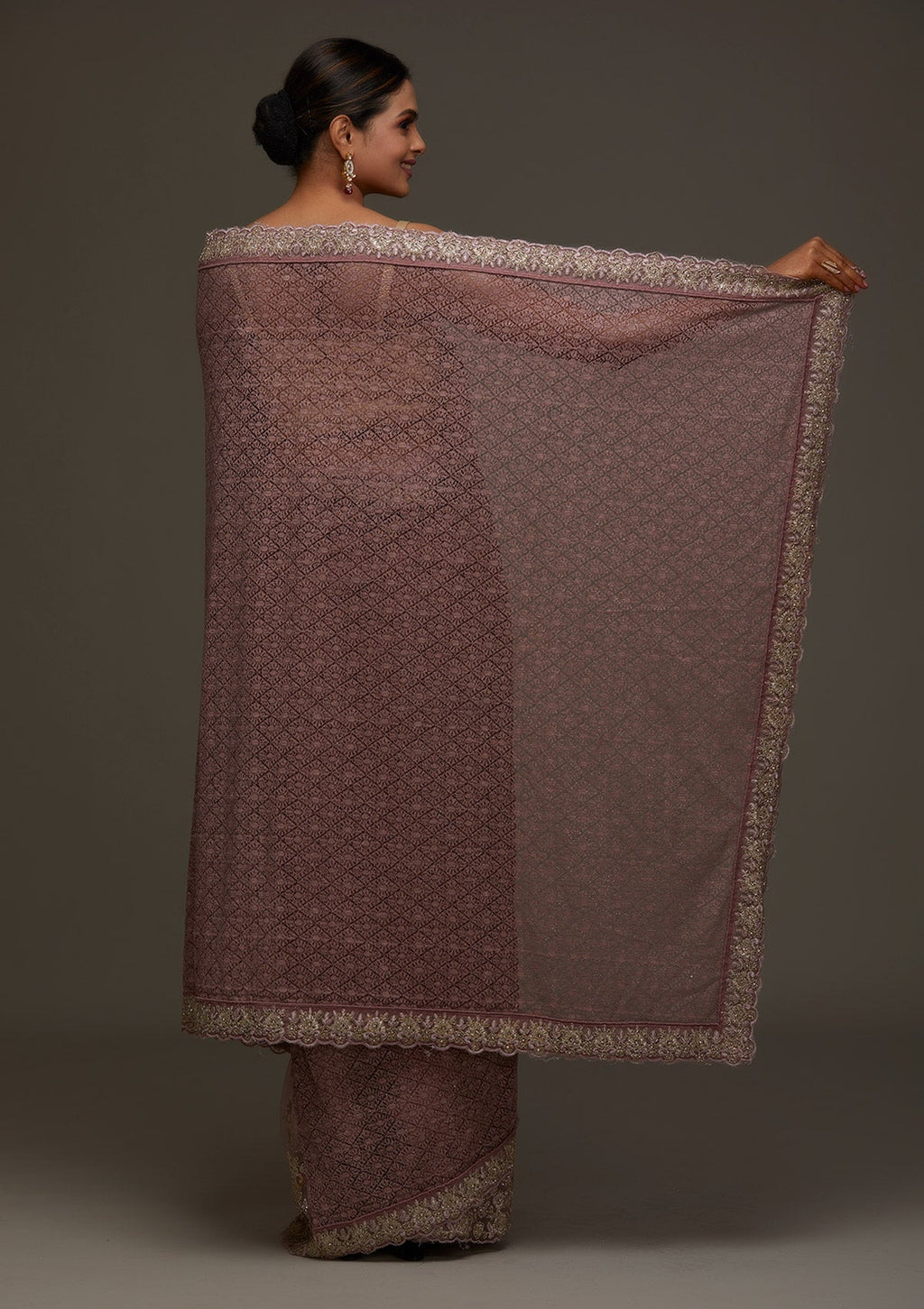 Lavender Threadwork Net Designer Saree