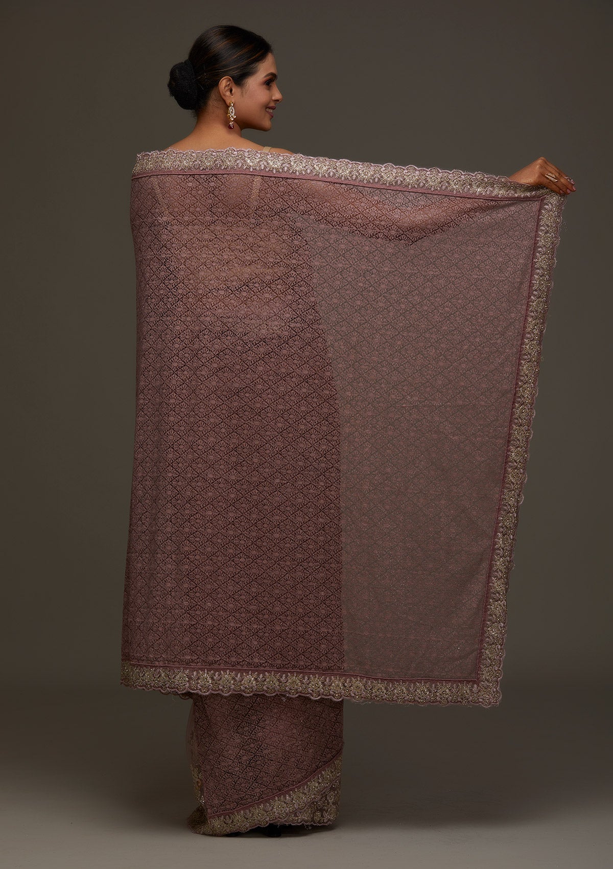Lavender Threadwork Net Designer Saree