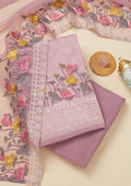 Lavender Threadwork Organza Unstitched Salwar Suit