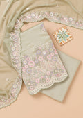 Pista Green Threadwork Semi Crepe Unstitched Salwar Suit