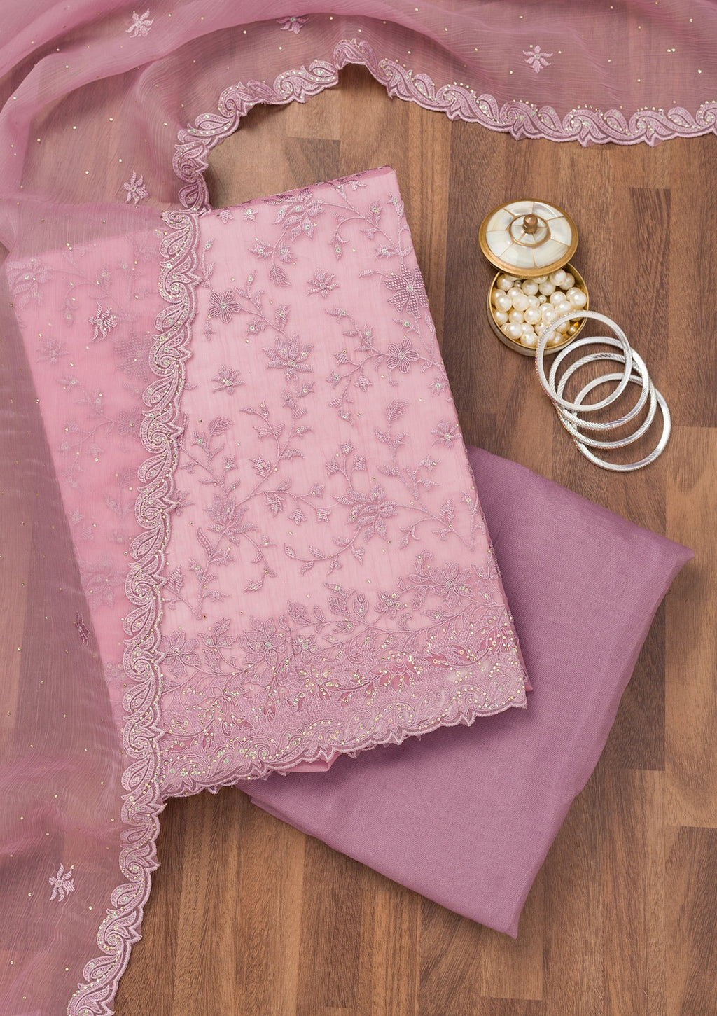 Lavender Threadwork Tissue Unstitched Salwar Suit