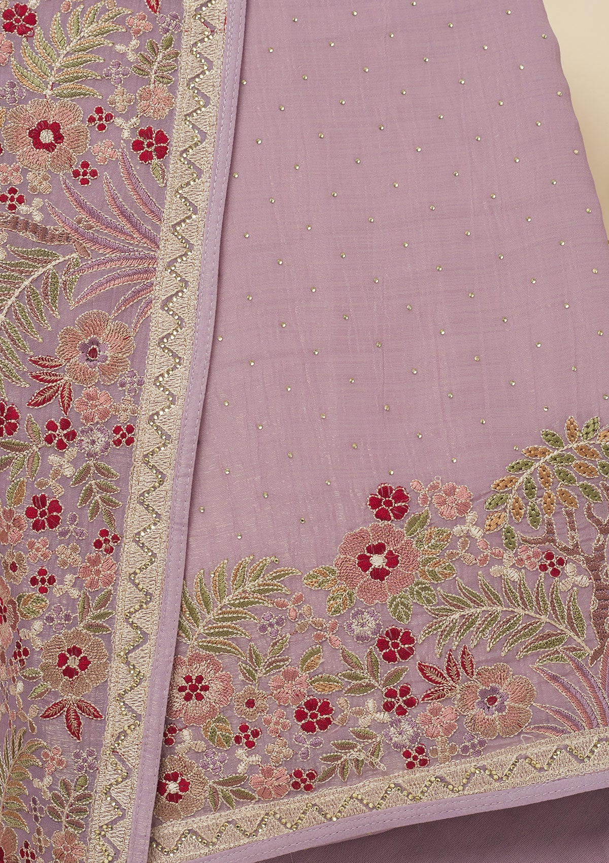 Lavender Threadwork Tissue Unstitched Salwar Suit
