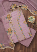 Lavender Threadwork Tissue Unstitched Salwar Suit
