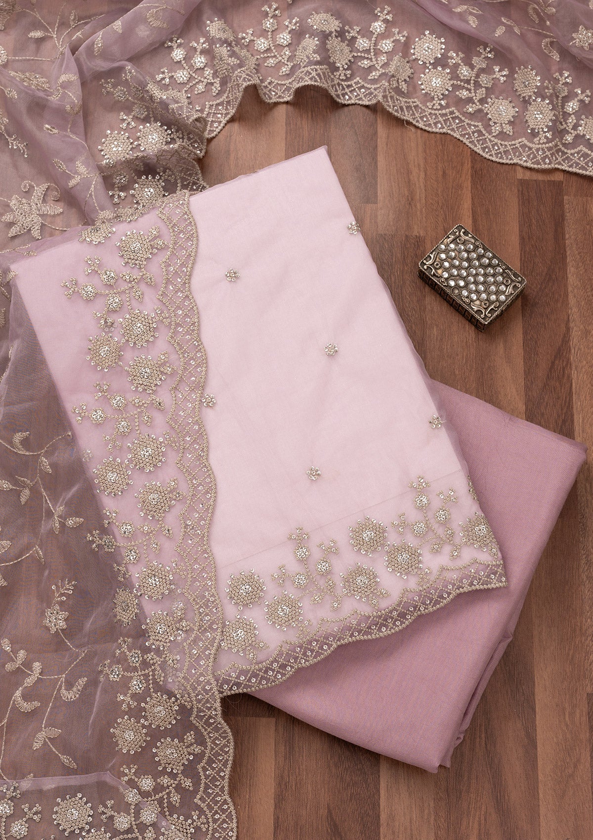Lavender Threadwork Tissue Unstitched Salwar Suit