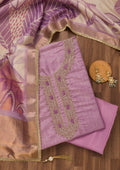 Lavender Zariwork Art Silk Unstitched Salwar Suit