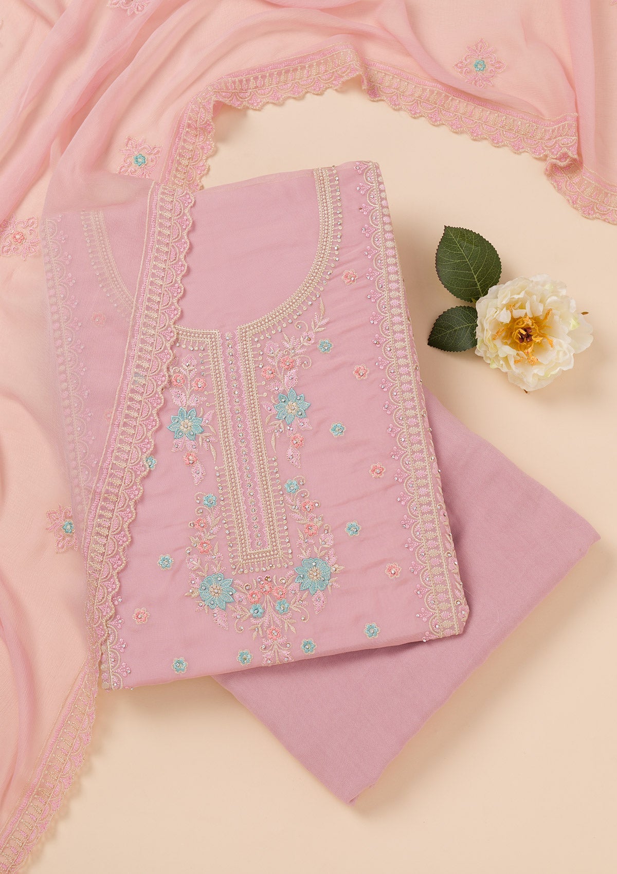 Lavender Zariwork Georgette Unstitched Salwar Suit
