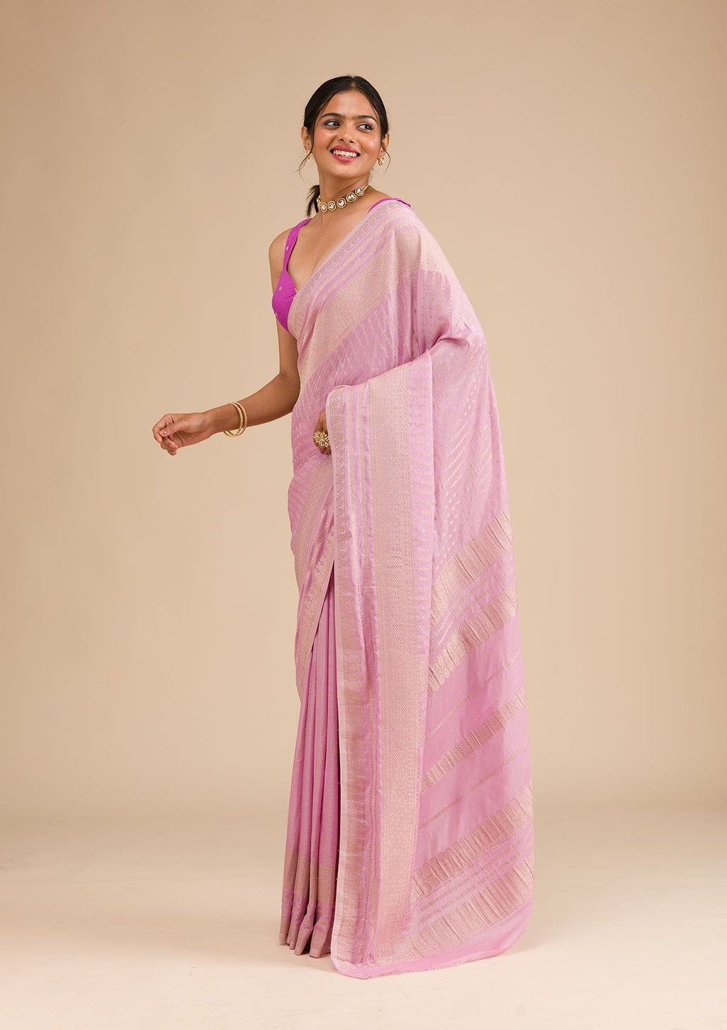 Lavender Zariwork Georgette Saree