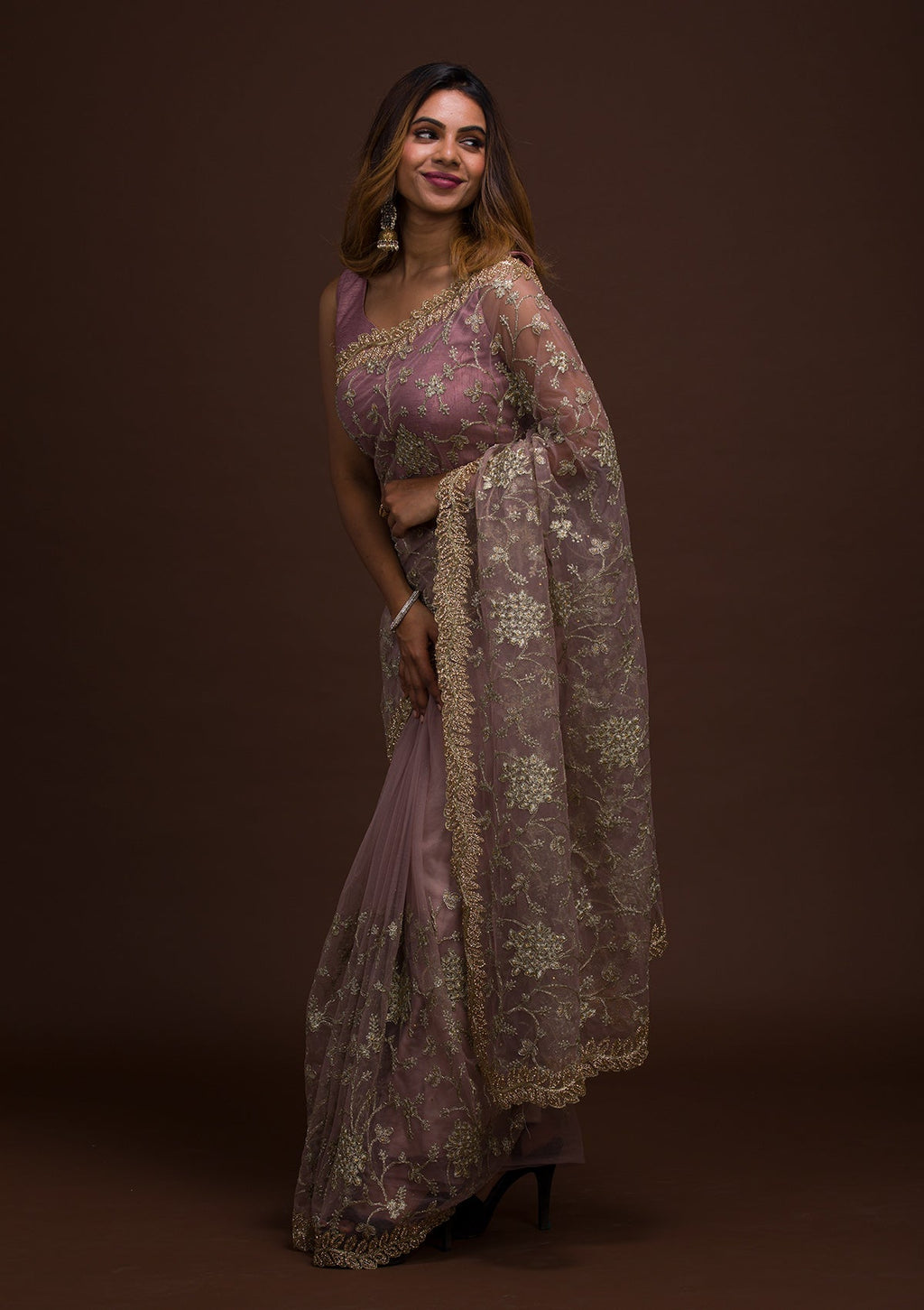 Lavender Zariwork Net Designer Saree