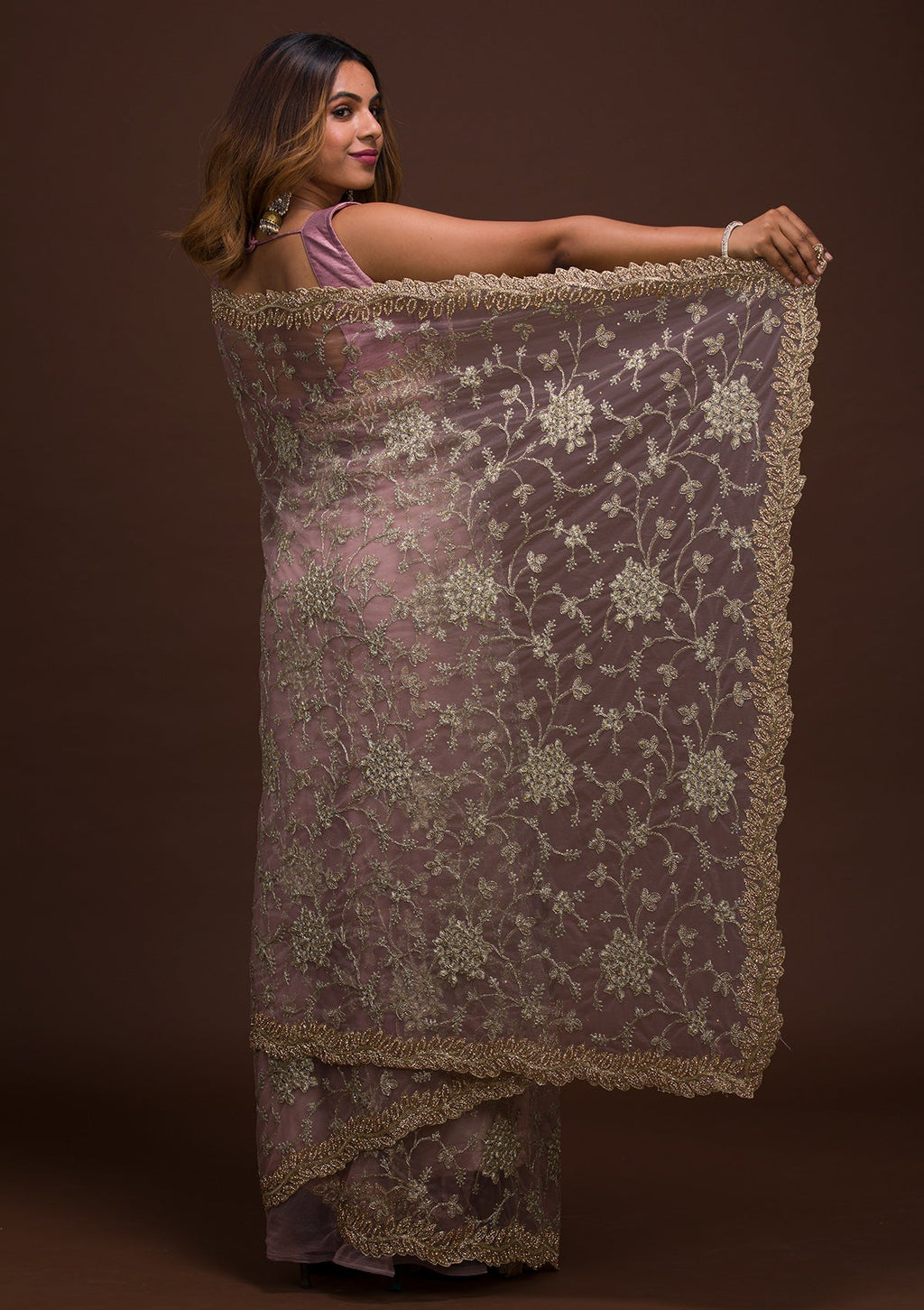 Lavender Zariwork Net Designer Saree