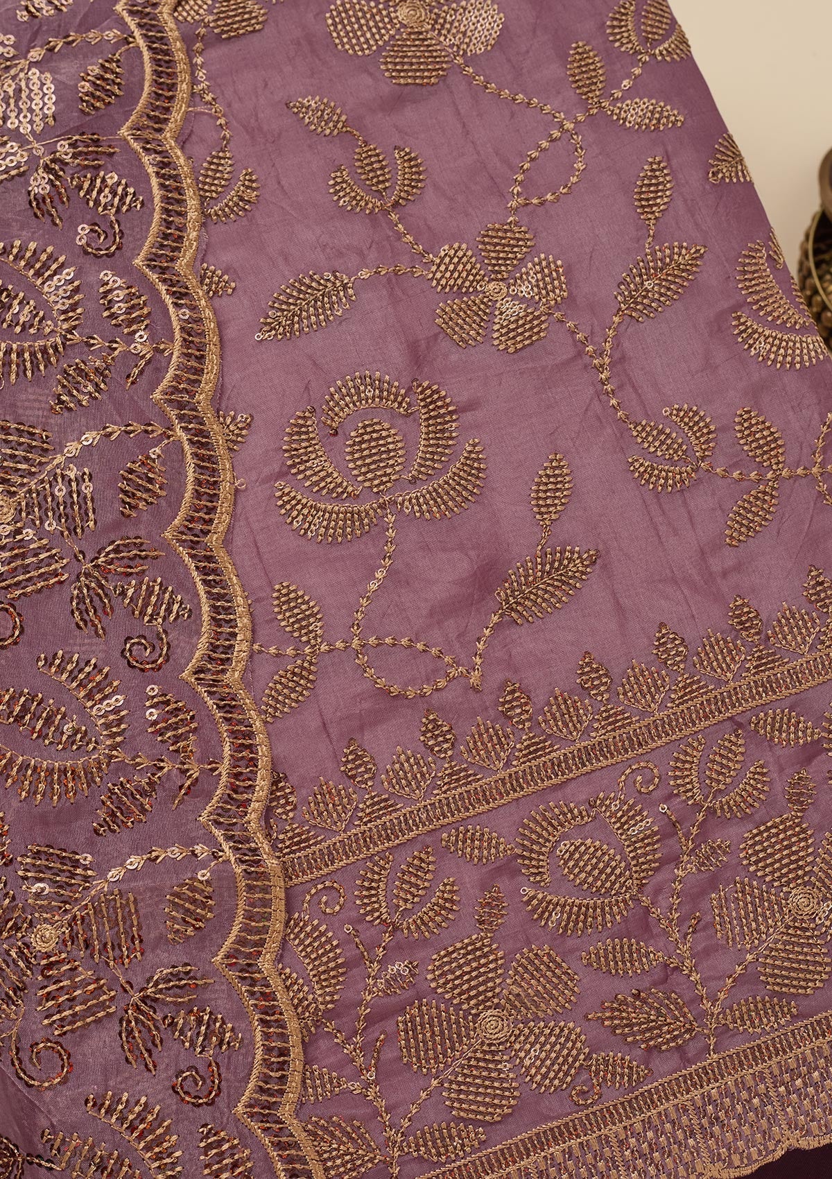 Lavender Zariwork Raw Silk Unstitched Salwar Suit