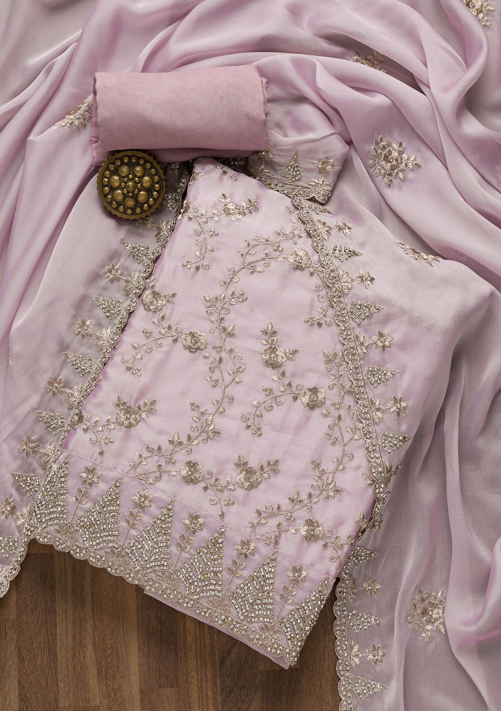 Lavender Zariwork Semi Crepe Unstitched Salwar Suit