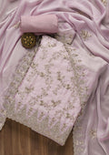 Lavender Zariwork Semi Crepe Unstitched Salwar Suit