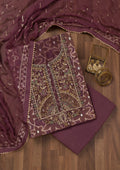 Lavender Zariwork Semi Crepe Unstitched Salwar Suit