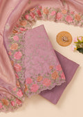 Lavender Zariwork Semi Crepe Unstitched Salwar Suit