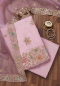 Lavender Zariwork Semi Crepe Unstitched Salwar Suit