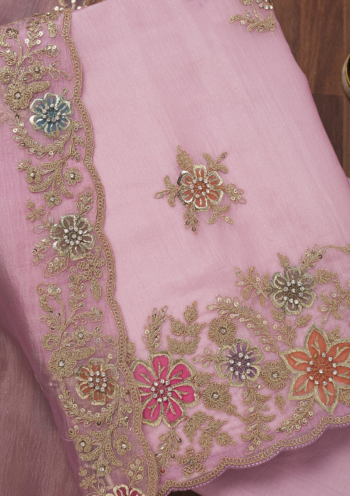 Lavender Zariwork Semi Crepe Unstitched Salwar Suit