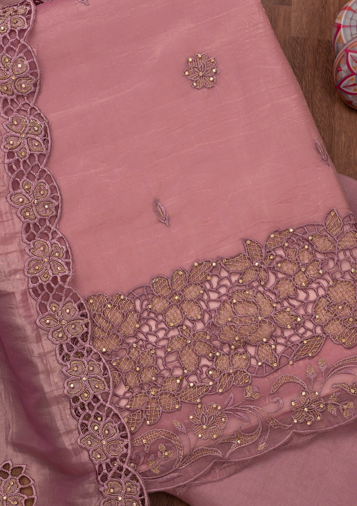 Lavender Zariwork Semi Crepe Unstitched Salwar Suit