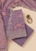 Lavender Zariwork Semi Crepe Unstitched Salwar Suit