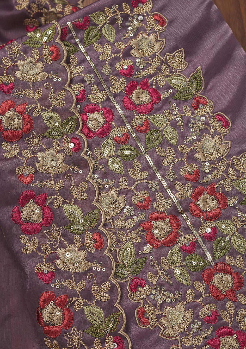 Lavender Zariwork Semi Crepe Unstitched Salwar Suit