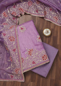 Lavender Zariwork Semi Crepe Unstitched Salwar Suit