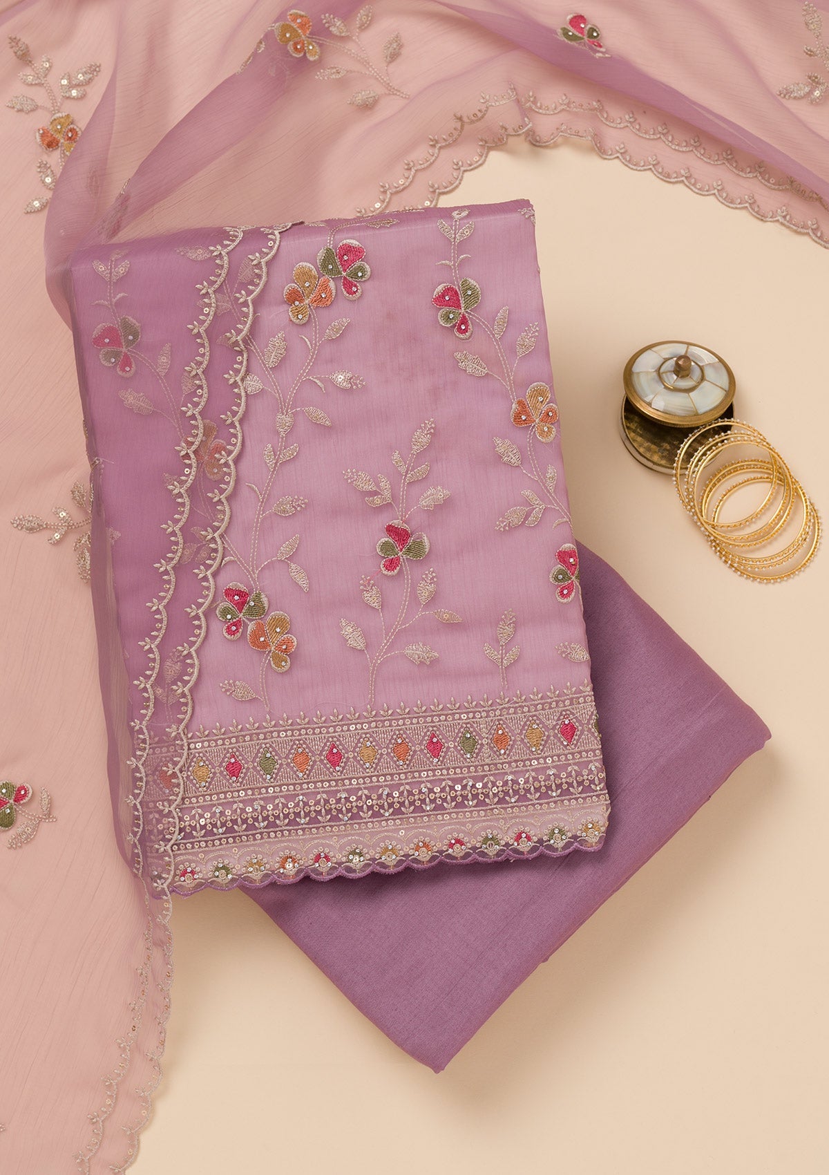 Lavender Zariwork Tissue Unstitched Salwar Suit