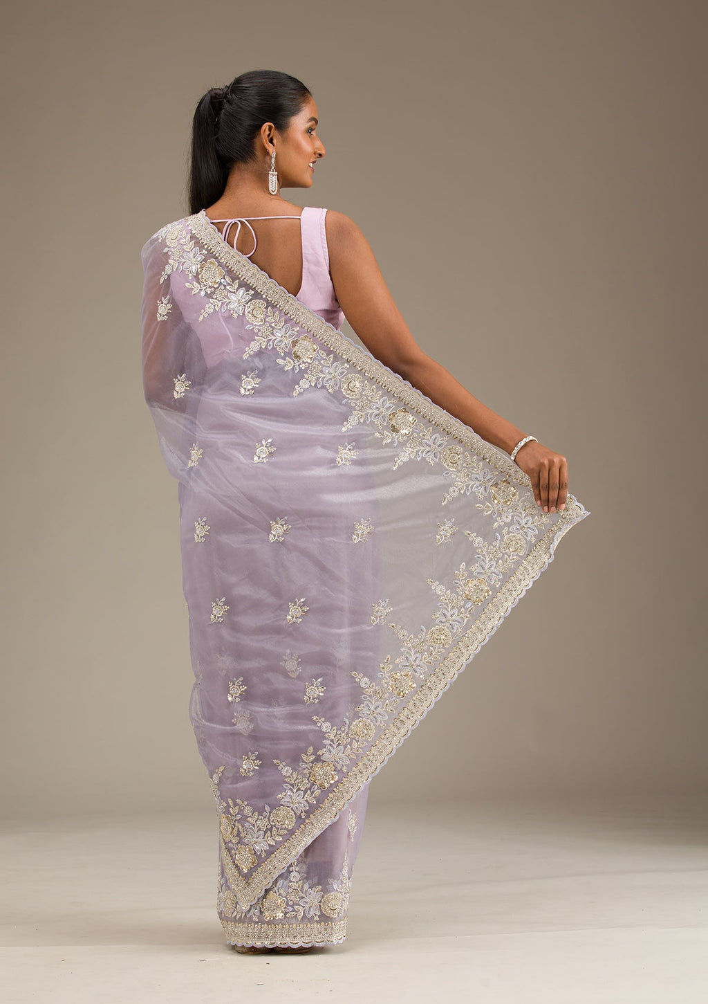 Lavender Zariwork Tissue Saree