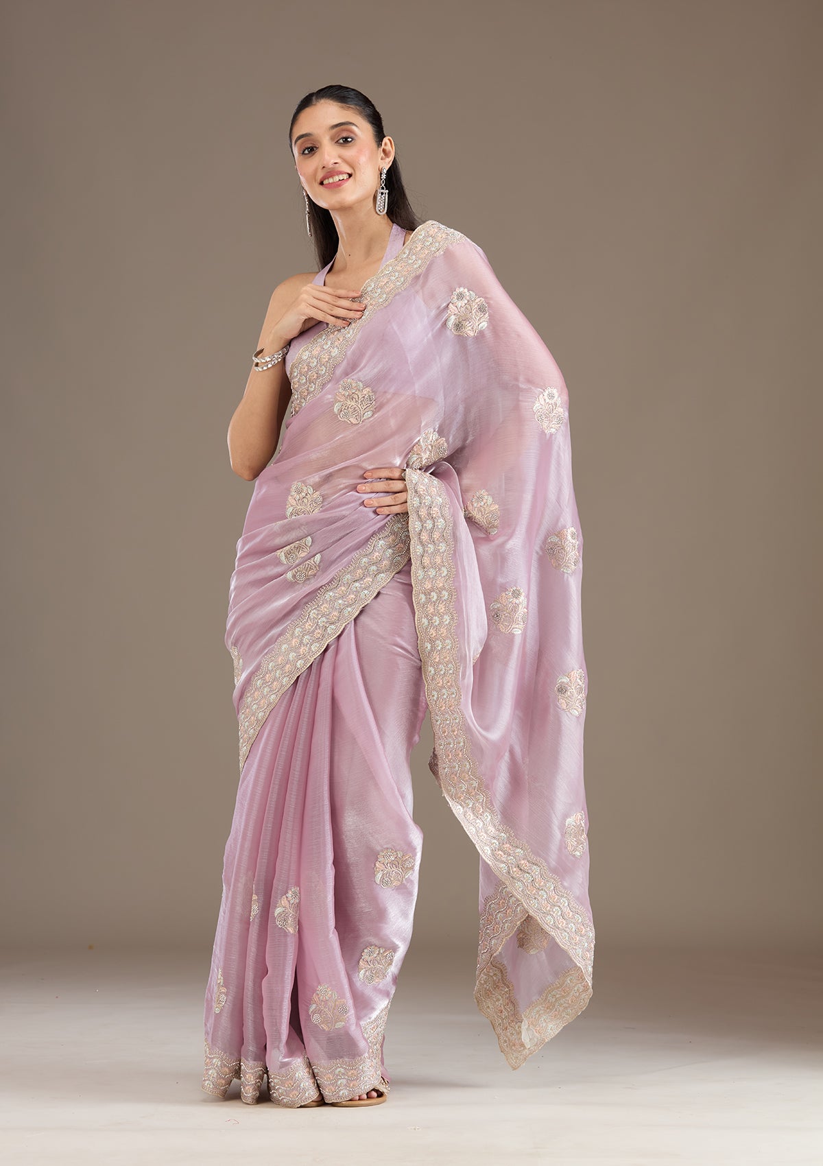Lavender Zariwork Tissue Saree