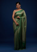 Leaf Green Swarovski Semi Crepe Designer Saree