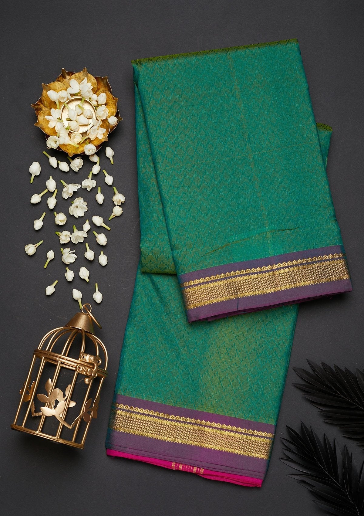 Leaf Green Zariwork Pure Silk Saree