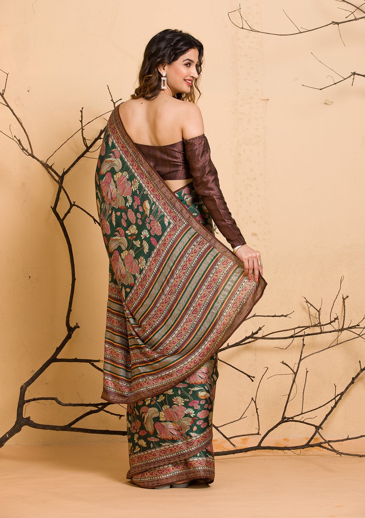 Leaf Green Swarovski Satin Saree