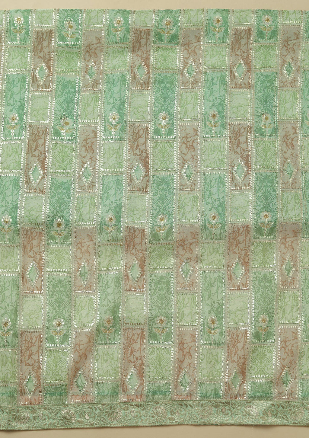 Leaf Green Sequins Organza Unstitched Salwar Suit