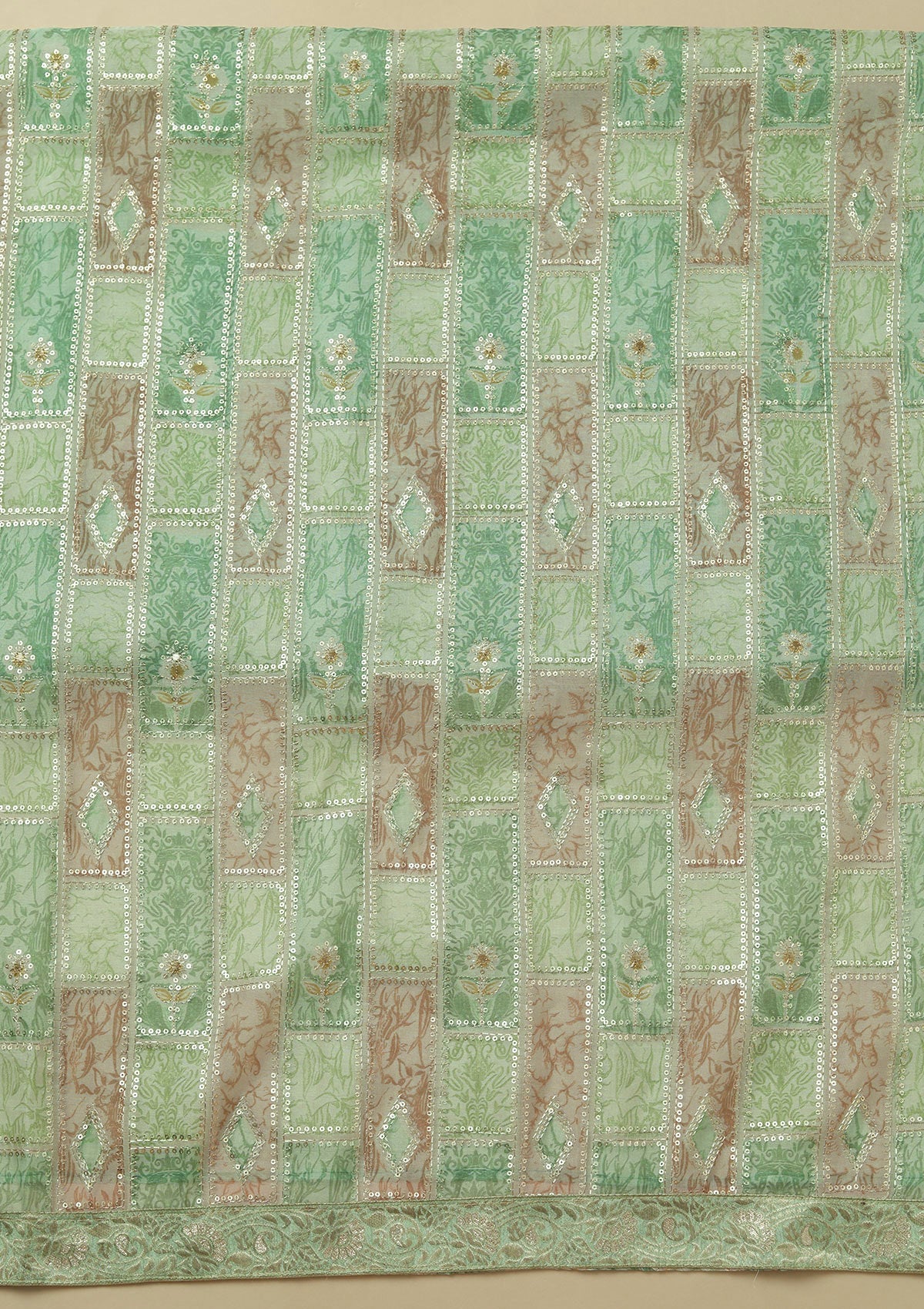 Leaf Green Sequins Organza Unstitched Salwar Suit