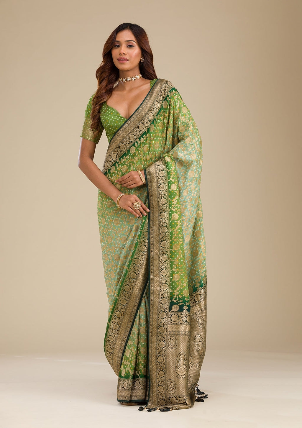 Leaf Green Zariwork (Gold) Silk Saree