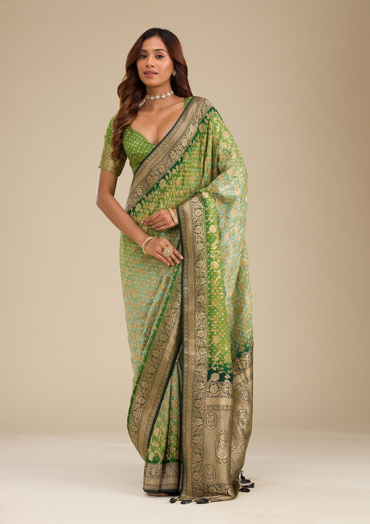 Leaf Green Zariwork (Gold) Silk Saree