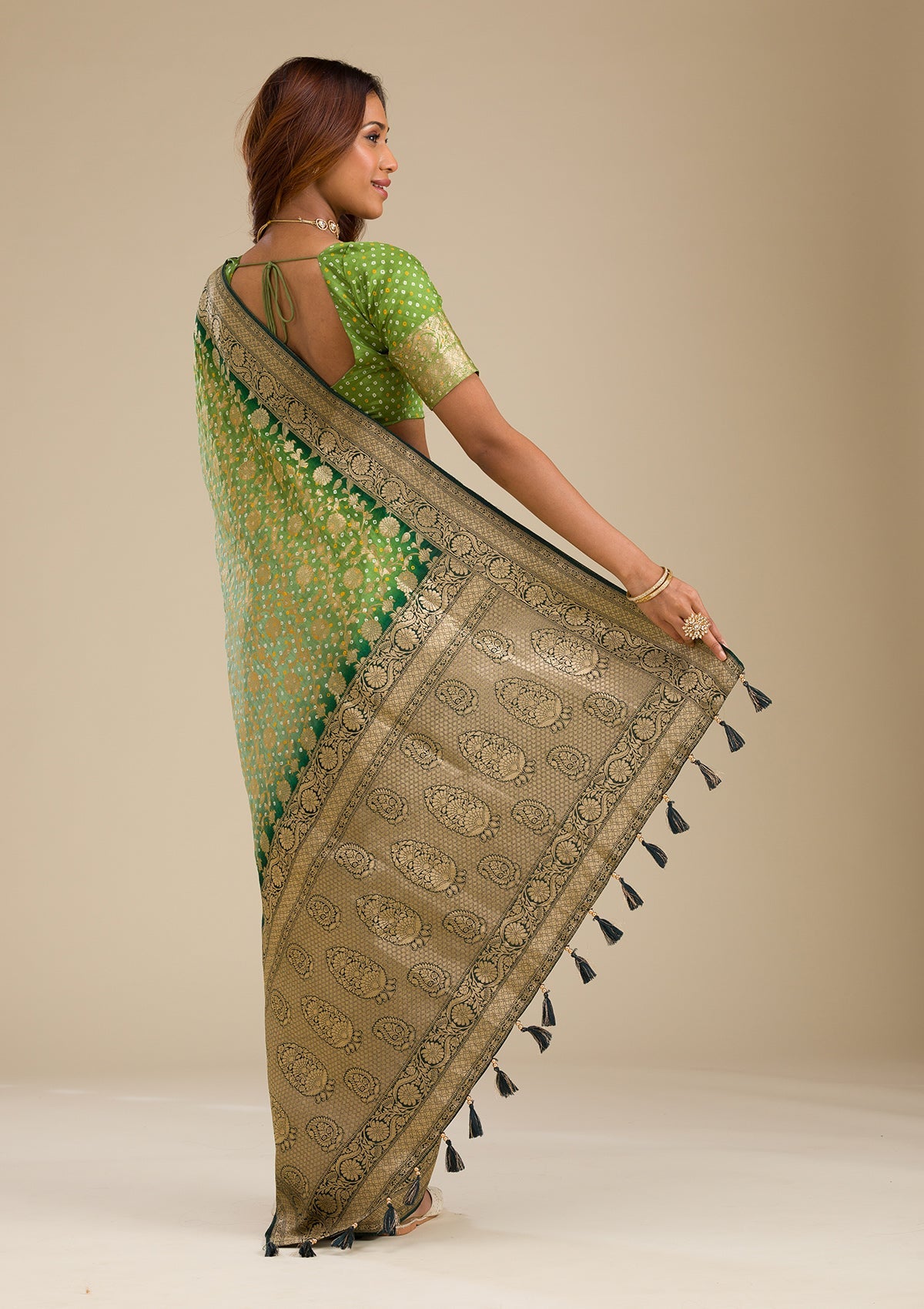 Leaf Green Zariwork (Gold) Silk Saree