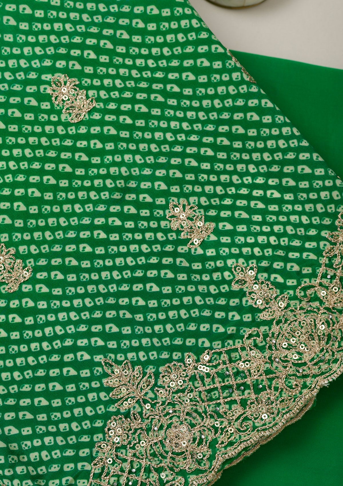 Leaf Green Zariwork Semi Crepe Unstitched Salwar Suit