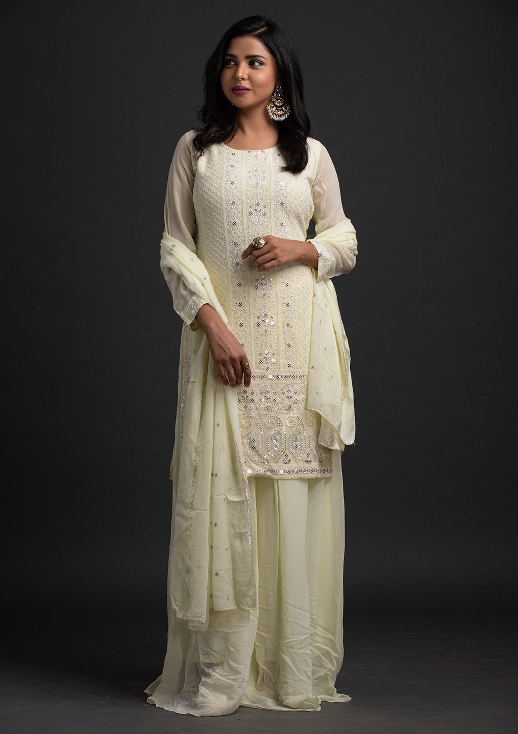 Lemon Yellow Chikankari Georgette Designer Salwar-Suit